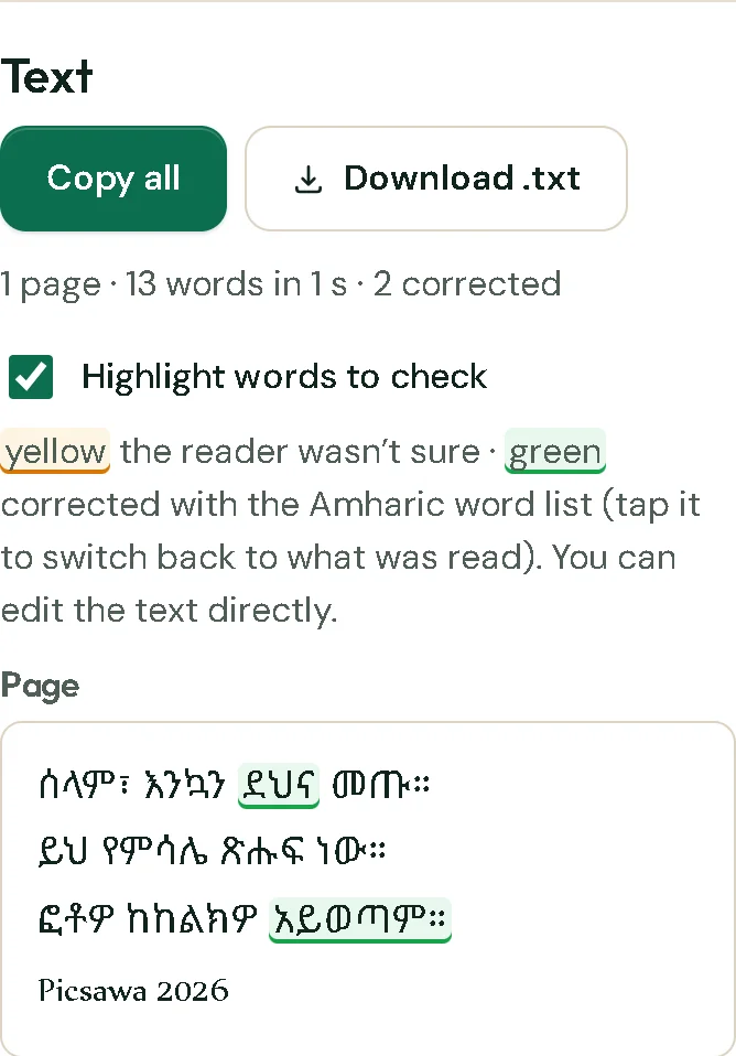The text read from the photo, ready to copy