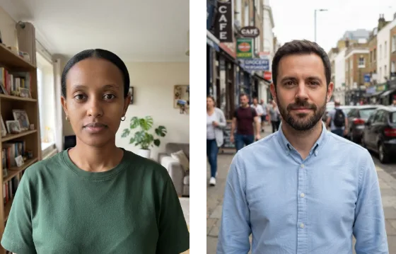 2 separate photos of people